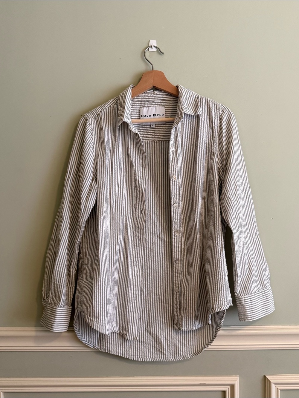 Women's Green & White Striped Button-Down Shirt